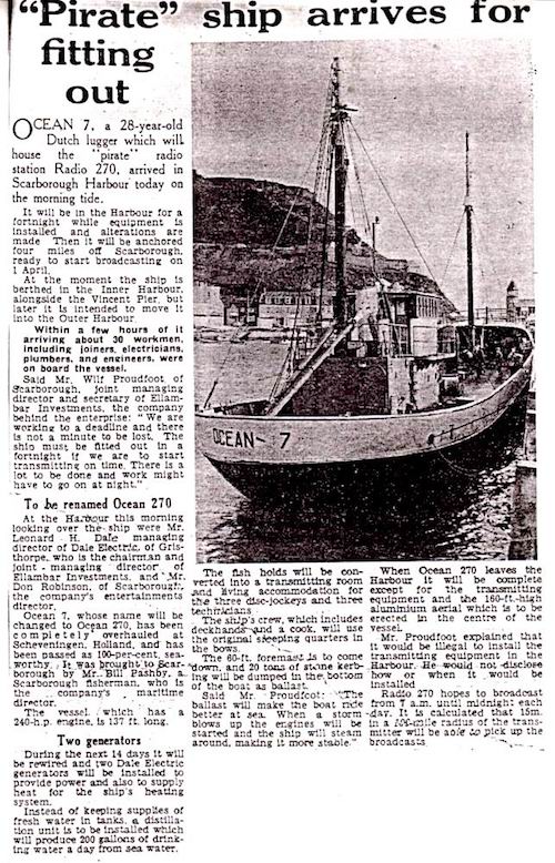 radio 270 ship arrives in Scarborough