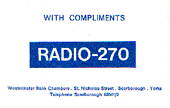 Radio 270 With Compliments slip